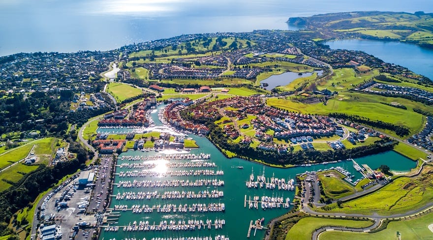 Moving to New Zealand - Aerial view on residential suburbs. Whangaparoa peninsula, Auckland, New Zealand