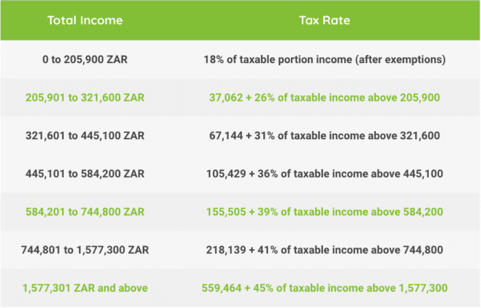 Taxes in South Africa table